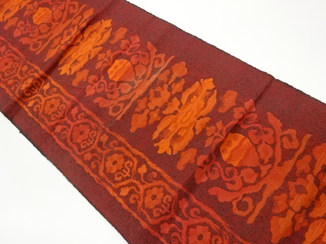 JAPANESE NAGOYA OBI / CHIKUZEN HAKATA / WOVEN FLORAL PLANTS